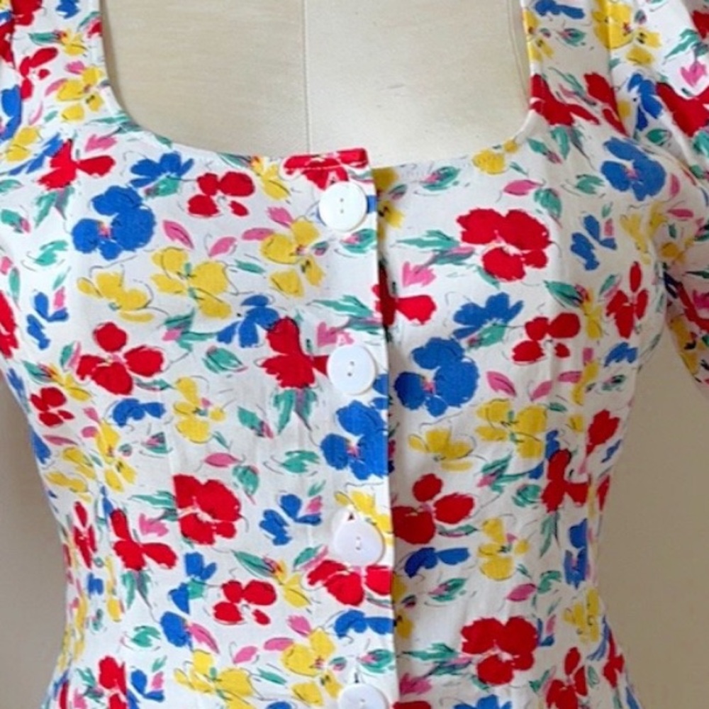 RIXO Floral Short Sleeve Preppy Button-Up Coconut Girl Dress 10 - Picture 10 of 12